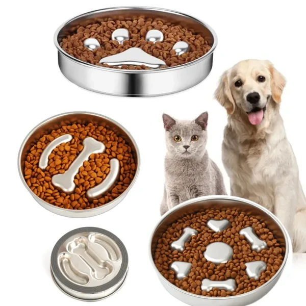 Gamelle anti-glouton en inox pour chiens et chats – ralentit l'alimentation et favorise la santé digestive